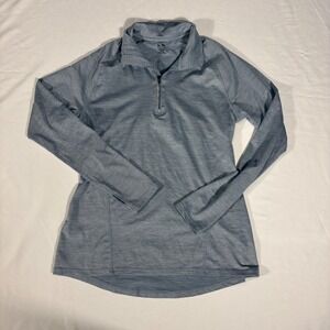 Champion Duo Dry Women's Long Sleeve 1/4 Zip Pullover Gray Striped Top